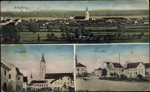 Ak Ampfing in Oberbayern, Panorama, Ortspartie, Kirche