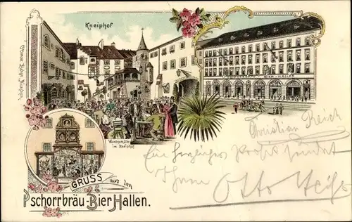 Litho München Bayern, Pschorrbräu Bierhallen, Kneiphof, Wandgemälde