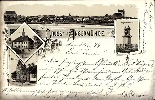 Litho Angermünde in der Uckermark, Panorama, Denkmal, Rathaus, Kirche
