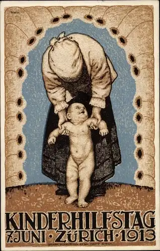 Künstler Ak Weiss, R., Zürich Stadt Schweiz, Kinderhilfstag 1913, Mutter mit Baby