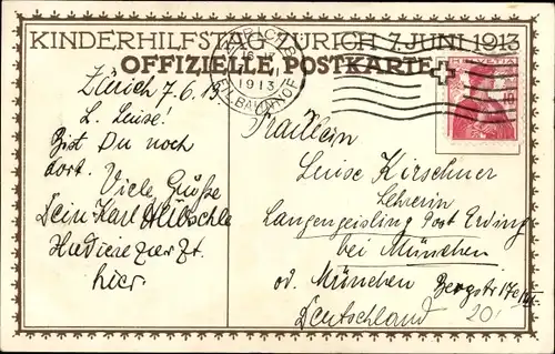 Künstler Ak Weiss, R., Zürich Stadt Schweiz, Kinderhilfstag 1913, Mutter mit Baby