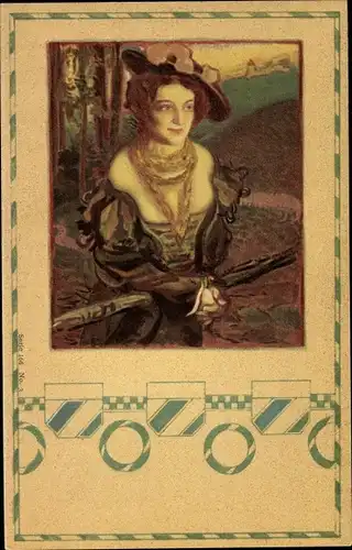 Jugendstil Künstler Ak Frauenbildnis