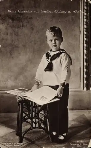 Ak Prinz Hubertus von Sachsen Coburg Gotha, Kinderportrait, Matrosenanzug