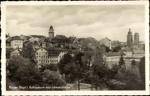 Ak Plauen im Vogtland, Johanniskirche, Rathausturm