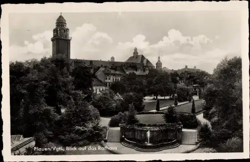 Ak Plauen im Vogtland, Rathaus, Brunnen, Gartenanlage