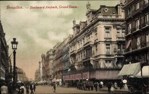 Ak Bruxelles Brüssel, Boulevard Anspach, Grand Bazar, Straßenpartie in der Stadt