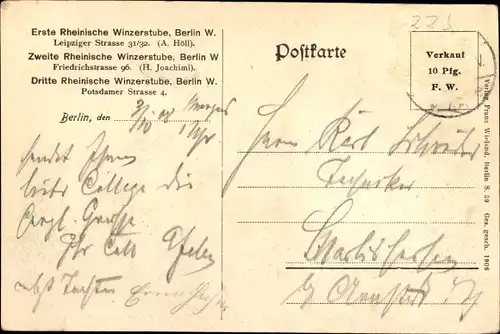 Ak Berlin Mitte, Rheinische Winzerstube, Innenansicht, Gäste