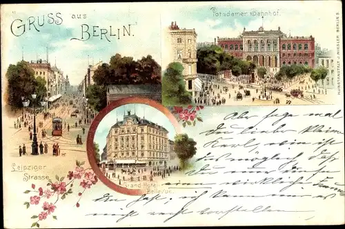 Litho Berlin, Leipziger Straße, Potsdamer Bahnhof, Grandhotel Bellevue