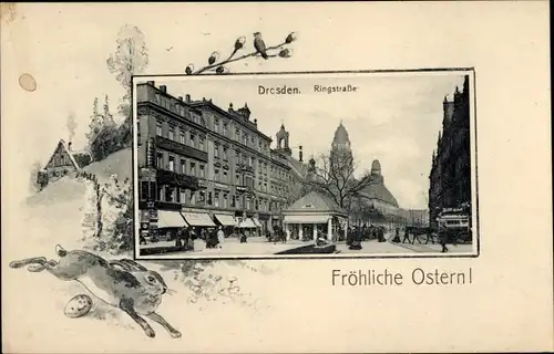 Passepartout Ak Glückwunsch Ostern, Dresden, Ringstraße, Osterhase