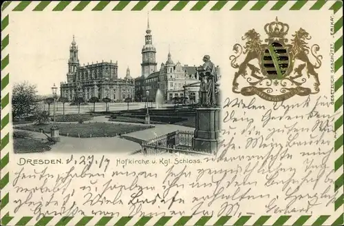 Präge Wappen Ak Dresden Altstadt, Hofkirche und Kgl. Schloss