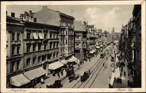 Ak Magdeburg, Breiter Weg, Geschäft Heinrichshofen, Straßenbahn
