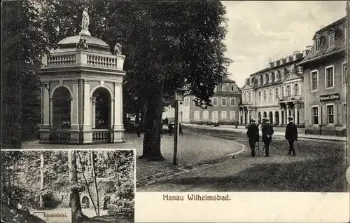 Ak Wilhelmsbad Hanau am Main Hessen, Straßenpartie am Brunnentempel, Einsiedelei