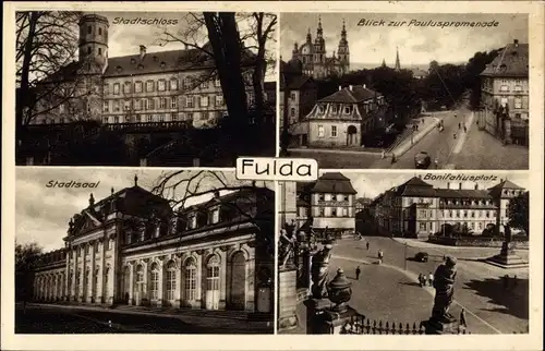 Ak Fulda in Osthessen, Stadtschloß, Stadtsaal, Pauluspromenade, Bonifatiusplatz