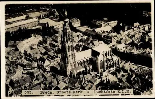 Foto Ak Breda Nordbrabant Niederlande, Groote Kerk, Luchtfoto K.L.M.