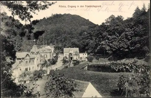 Ak Dresden Pillnitz Elbe, Eingang in den Friedrichsgrund