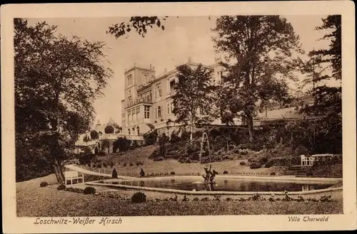 Ak Dresden Loschwitz Weißer Hirsch, Villa Thorwald, Teich, Fontäne