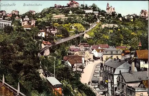 Ak Dresden Loschwitz, Drahtseilbahn Loschwitz-Weißer Hirsch, Panorama