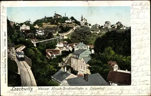 Ak Dresden Loschwitz, Weisser Hirsch-Drahtseilbahn und Luisenhof, Panorama