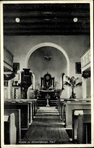 Ak Güntersberge Harzgerode am Harz, Kirche, Innenansicht, Altar, Kanzel