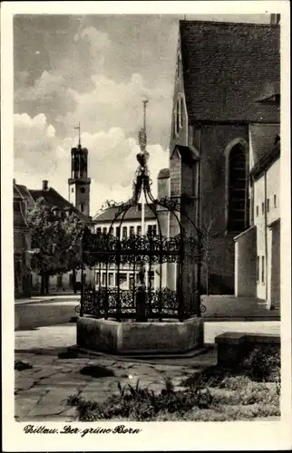 Ak Zittau in der Oberlausitz, Der grüne Born mit Rathausturm