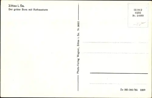 Ak Zittau in der Oberlausitz, Der grüne Born mit Rathausturm