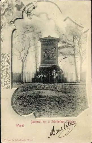Ak Wesel am Niederrhein, Denkmal der 11. Schillschen Offiziere