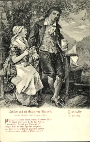 Künstler Ak Dresden Blasewitz, Schiller und die Gustel von Blasewitz, Gedicht