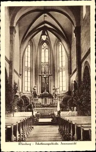 Ak Würzburg am Main Unterfranken, Schottenangerkirche, Innenansicht, Altar, Kreuz