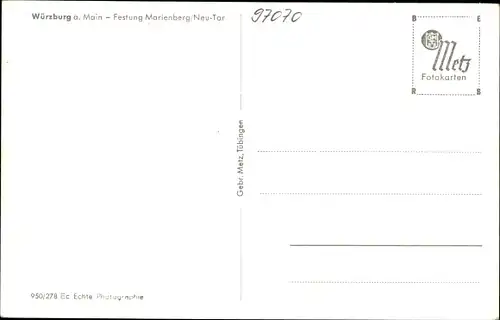 Ak Würzburg am Main Unterfranken, Festung Marienberg, Neu-Tor