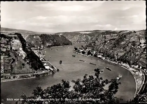 Ak Sankt Goarshausen am Rhein, Blick von der Loreley auf St. Goar und St. Goarshausen, Schiffe