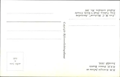 Ak Adel Niederlande,  Königin Juliana, Prinzessin Beatrix, 1956