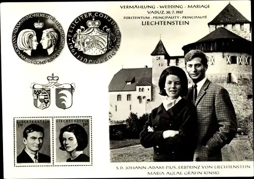Ak Johann Adam Pius, Erbprinz von Liechtenstein, Maria Aglae Gräfin Kinski, Hochzeit 1967