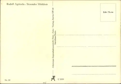 Ak Plastik von Rudolf Agricola, Sitzendes Mädchen