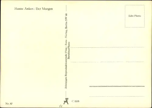 Ak Plastik von Hanns Anker, Der Morgen, Statue, Frauenakt