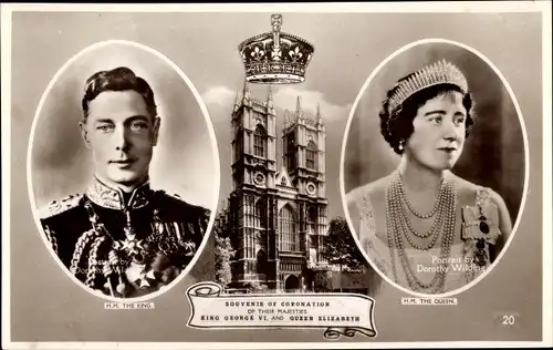 Ak King George VI., Queen Elizabeth Bowes Lyon, Souvenir of Coronation