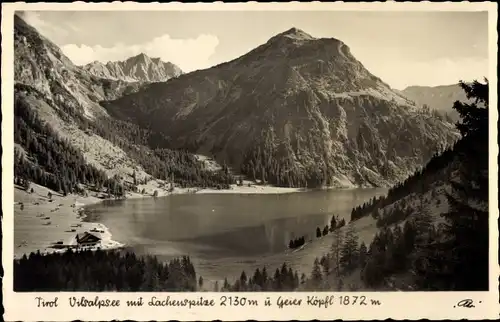 Ak Tirol, Vilsalpsee mit Lachenspitze und Geier Köpfl