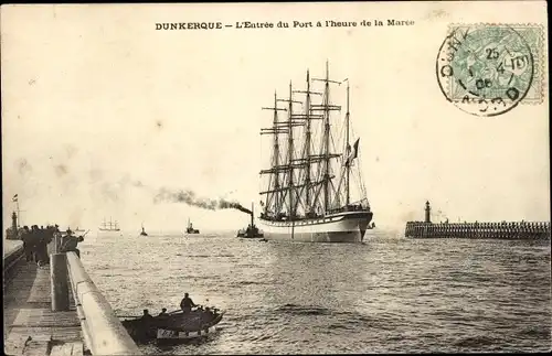 Ak Dunkerque Dünkirchen Nord, L'Entree du Port, Segelschiff
