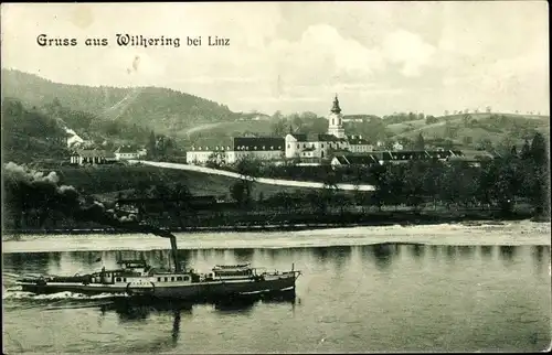 Ak Wilhering in Oberösterreich, Teilansicht, Dampfer