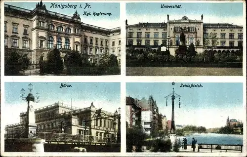 Ak Kaliningrad Königsberg Ostpreußen, Kgl. Regierung, Universität, Börse, Schlossteich