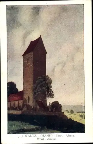 Künstler Ak Hansi Jean Jacques Waltz, Illfurth Illfurt Elsass Haut Rhin, Kirche
