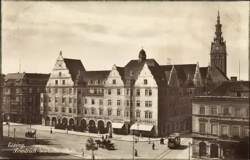 Ak Elbląg Elbing Westpreußen, Friedrich Wilhelm-Platz, Straßenbahn