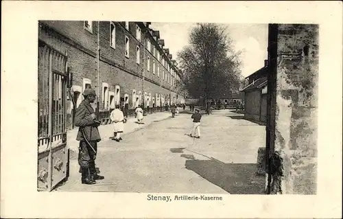 Ak Stenay Meuse, Eingang zur Artillerie Kaserne, Soldaten, Gebäude