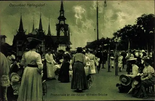 Ak Ostseebad Heringsdorf auf Usedom, Promenade an der Kaiser Wilhelm Brücke