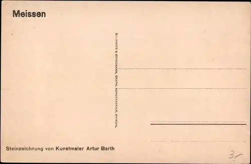 Künstler Steinzeichnung Ak Artur Barth, Meißen an der Elbe, Panorama