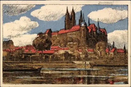 Künstler Steinzeichnung Ak Artur Barth, Meißen an der Elbe, Albrechtsburg