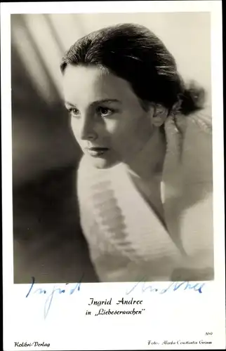 Ak Schauspielerin Ingrid Andree, Portrait, Liebeserwachen