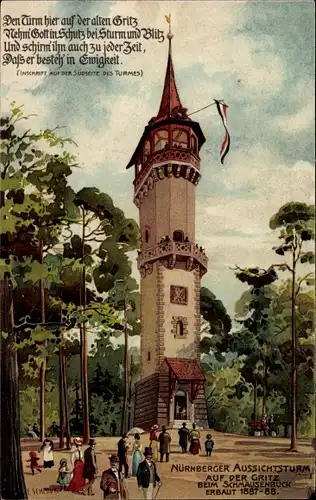 Künstler Litho Schmidt, C., Nürnberg in Mittelfranken Bayern, Aussichtsturm auf der Gritz