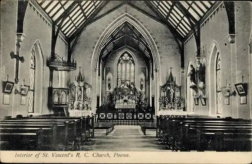 Ak Pune Poona Indien, Interior of St. Vincent's R. C. Church