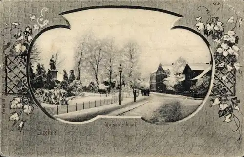 Passepartout Ak Itzehoe in Holstein, Kaiserdenkmal im Winter