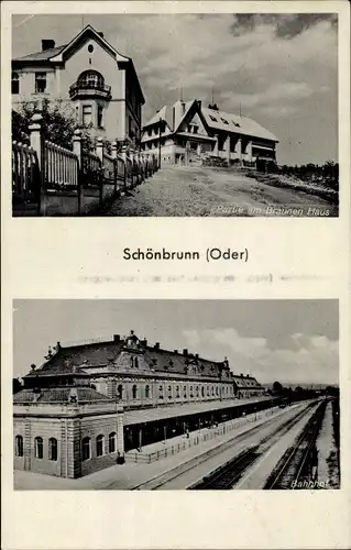 Ak Słotwina Schönbrunn Świdnica Schweinitz Schlesien, Bahnhof, Partie am Braunen Haus